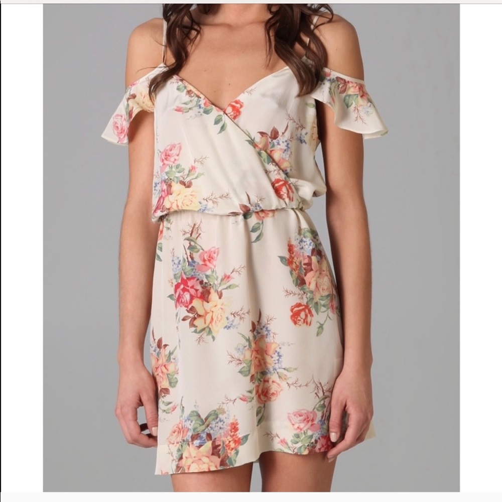 Joie silk floral off shoulder dress small EUC